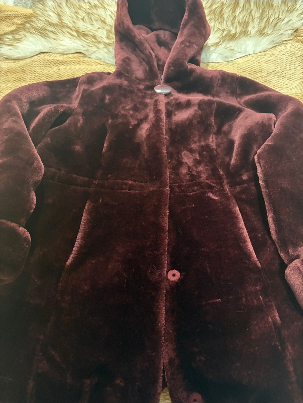 Dennis Basso Women's Plush Hooded Coat in Deep Burgundy